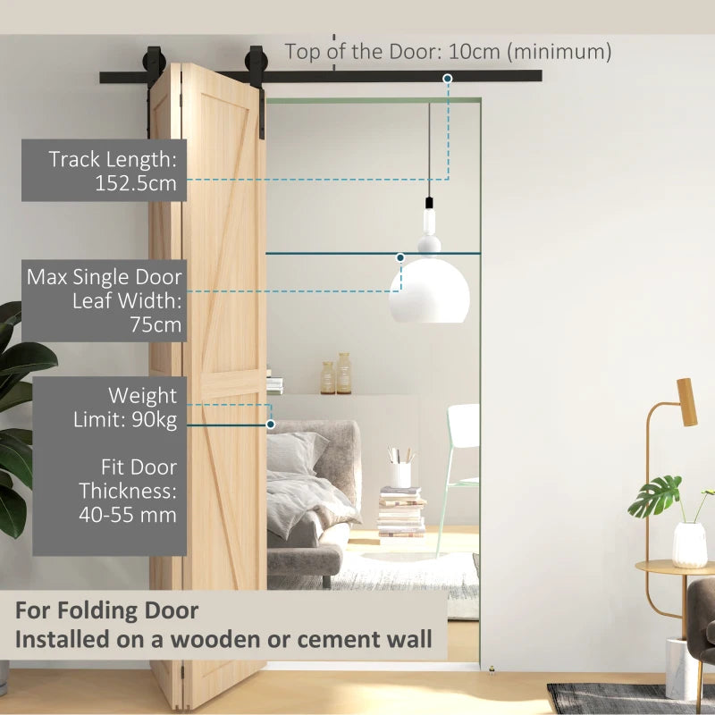 5FT Black Bi-Folding Sliding Barn Door Hardware Kit for 2 Doors