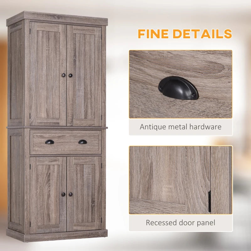 Dark Wood Grain Freestanding Kitchen Storage Cabinet, 184cm Tall