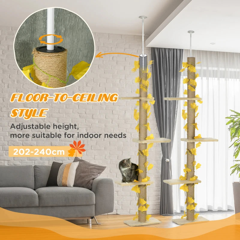 Yellow Adjustable Cat Tree with Perches and Anti-Slip Kit