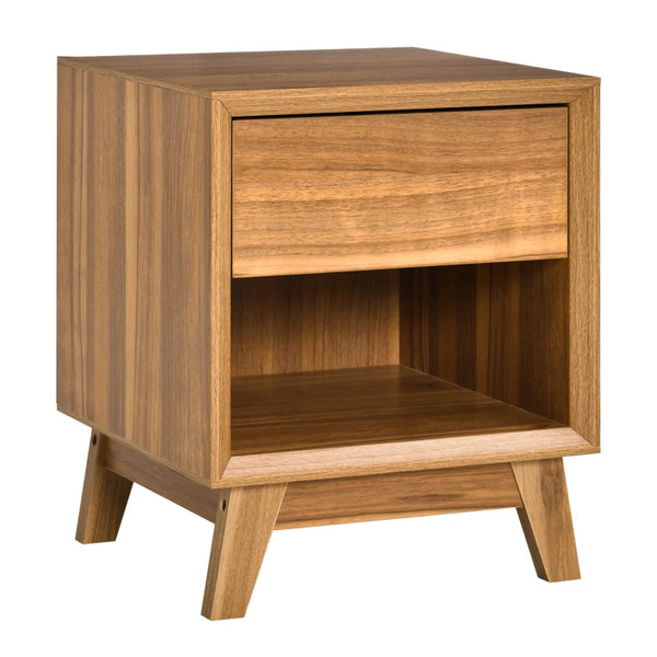 Modern Walnut Brown Bedside Table with Drawer and Shelf
