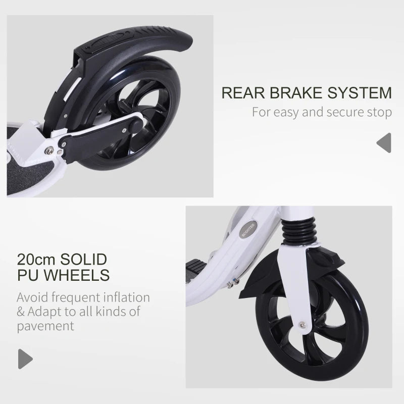 White Folding Urban Scooter with Rear Brake & Shock Absorption System