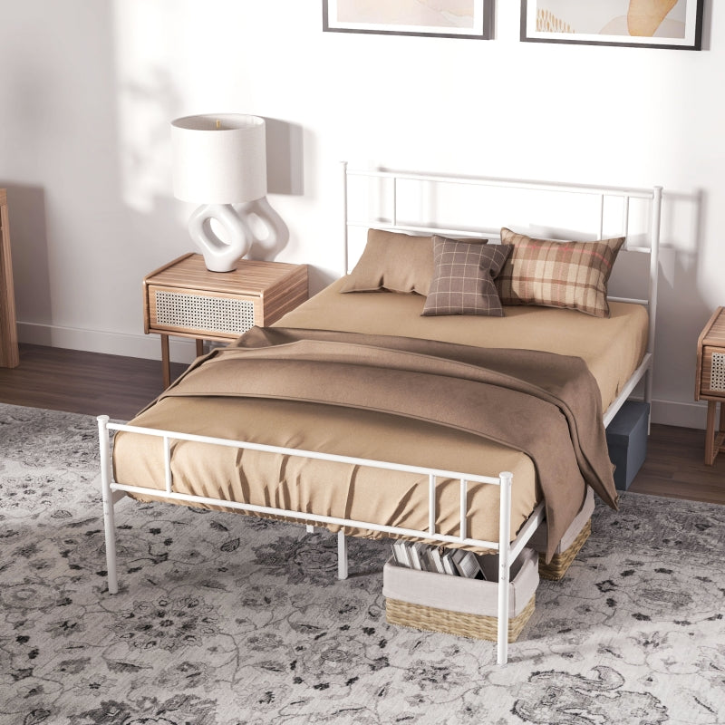 White Metal Double Bed Frame with Storage Space