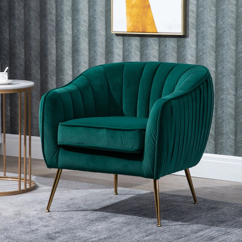 Green Velvet Tub Chair with Golden Metal Legs - Stylish Living Room Furniture