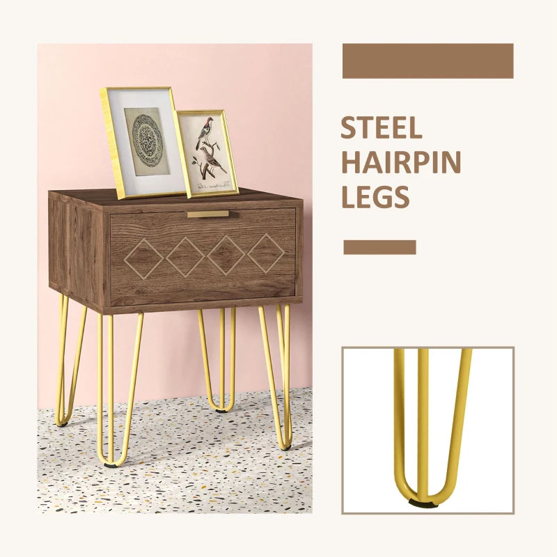 Modern Wooden Nightstand with Gold Metal Legs, White