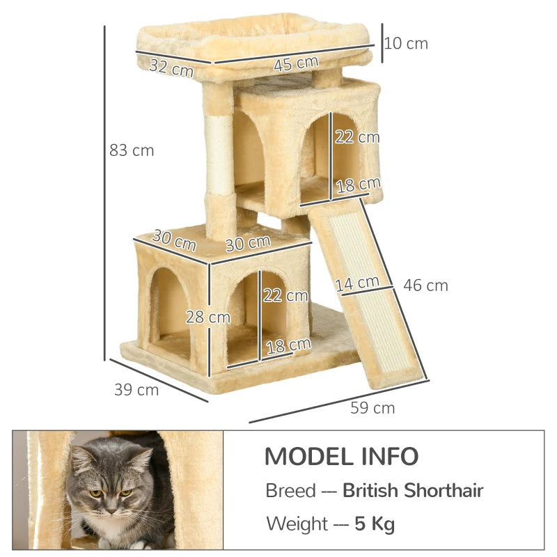 Cat Sisal Activity Tree with 2 Houses - Cream White