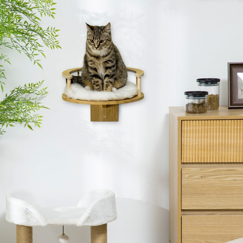 Cat Wall Shelf with Cushion and Guardrails, Grey, 34x34x10.5cm