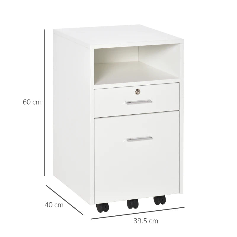 White 2-Drawer Lockable Filing Cabinet on Wheels