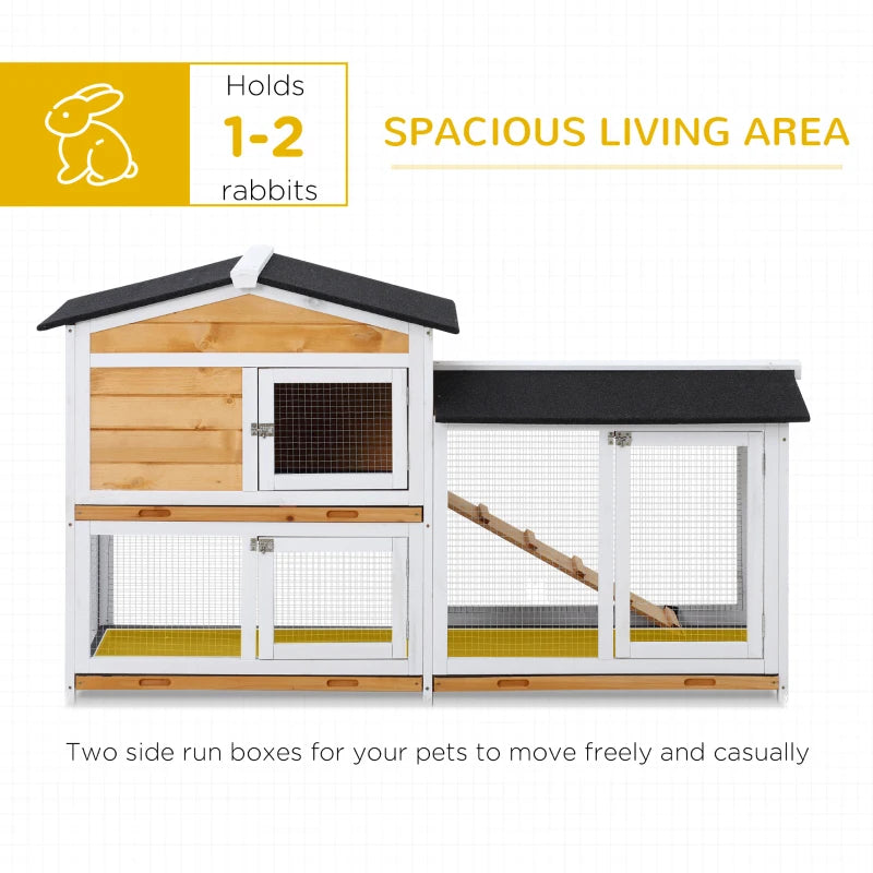 Yellow 2 Tier Rabbit Hutch with Run, Outdoor Pet Cage, 157.4 x 53 x 93.5cm