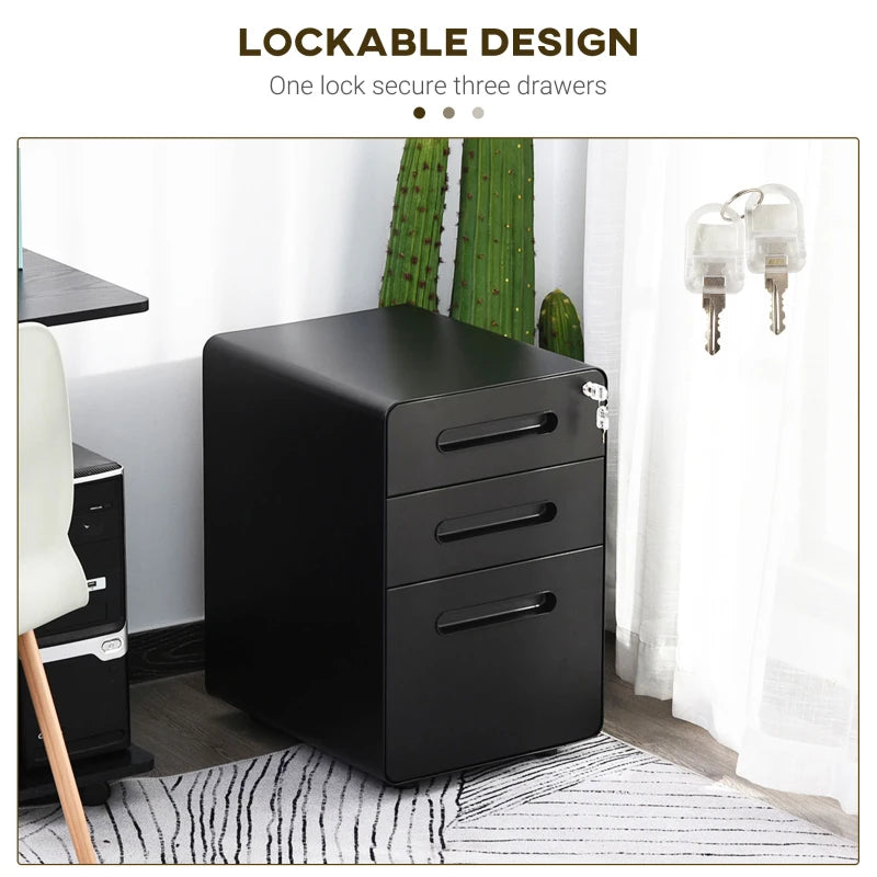 Black 3-Drawer Lockable Vertical File Cabinet for A4/Letter/Legal Size Documents