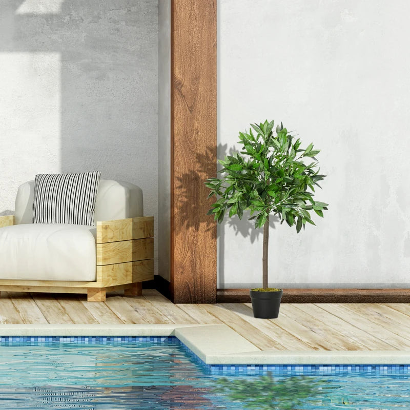 Set of 2 90cm Green Artificial Bay Laurel Topiary Trees with Pot - Indoor/Outdoor Decor
