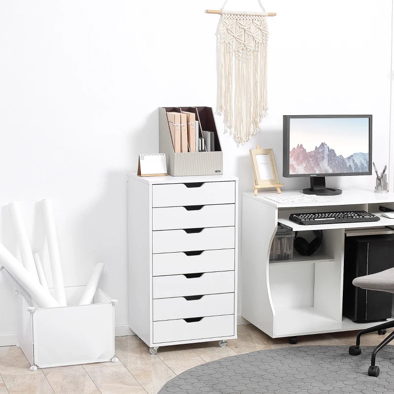 White 7-Drawer Vertical File Cabinet on Wheels for Home Office