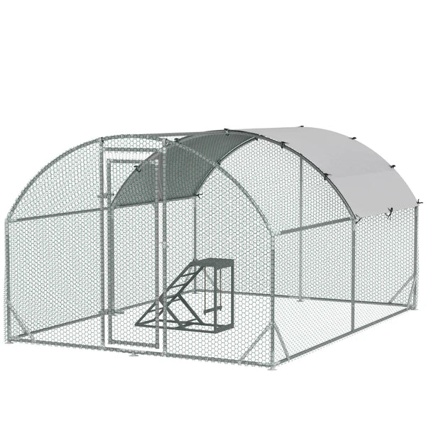 Large Chicken Run with Activity Shelf and Cover, 2.8 x 3.8 x 2m, Green