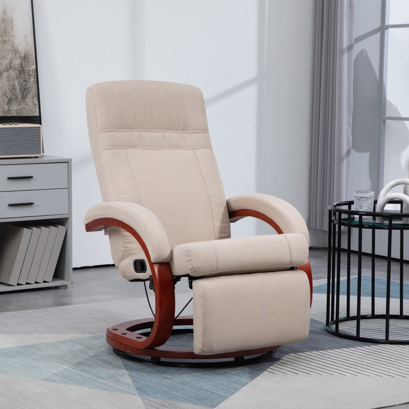 Beige Swivel Reclining Chair with Footrest