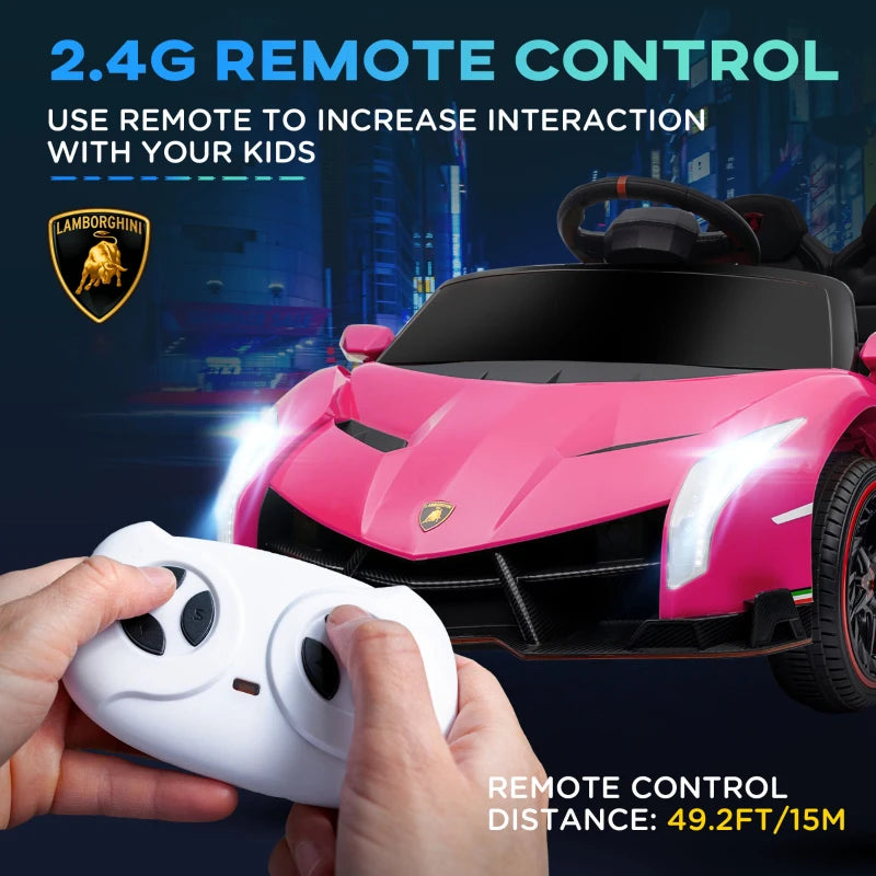 Pink Licensed Electric Ride-On Car with Remote Control, Music, and Horn