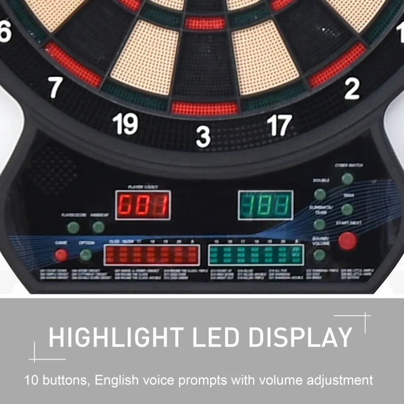 Electronic Hanging Dartboard Set - LED Score Display - 27 Games - 202 Variations - 12 Soft Tip Darts - Black