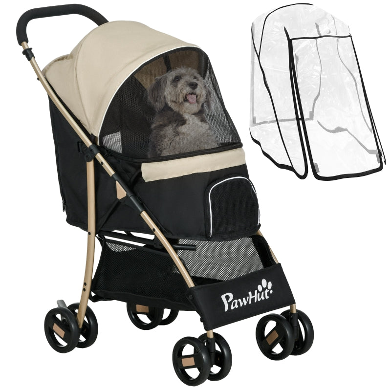 Khaki Pet Stroller for Small Dogs with Rain Cover