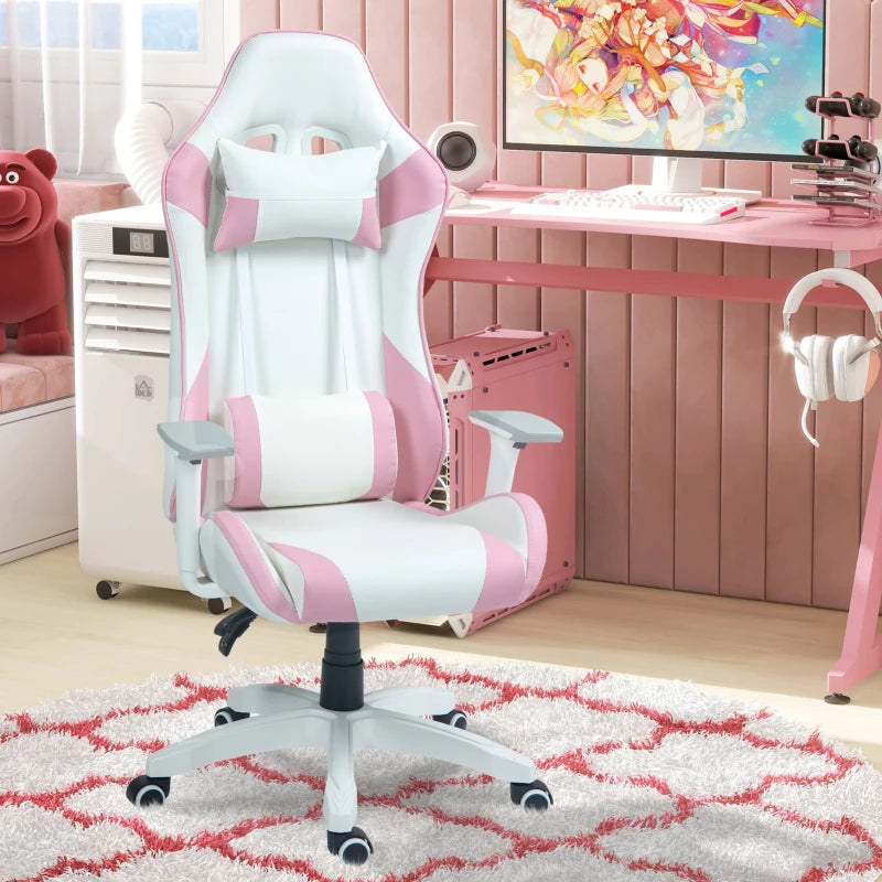 Colour Block Gaming Chair - Pink/White Faux Leather, 135° Recline