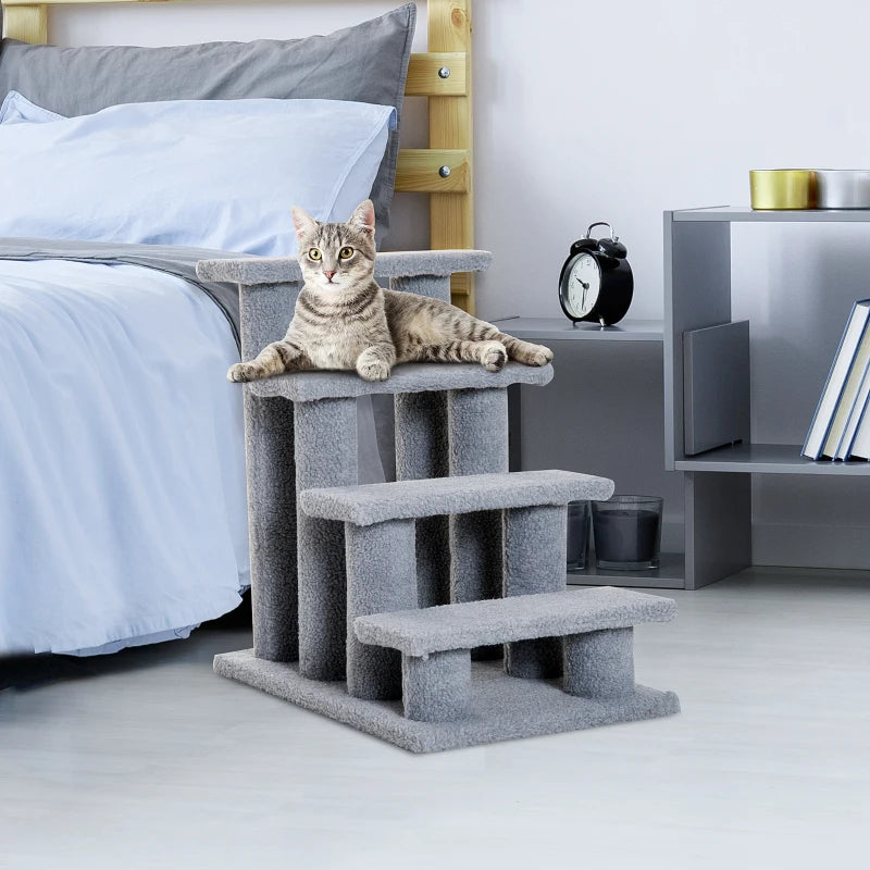 Grey Pet Stairs for Dogs and Cats - 4 Step Bed and Sofa Climbing Ladder 63x43x60 cm