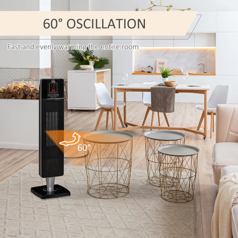 Black Ceramic Electric Heater & Fan, 1000W/2000W, Overheat Protection, 8H Timer