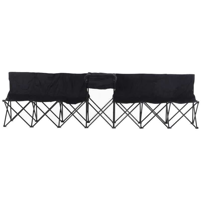 Black 6-Seater Folding Steel Camping Bench with Cooler Bag