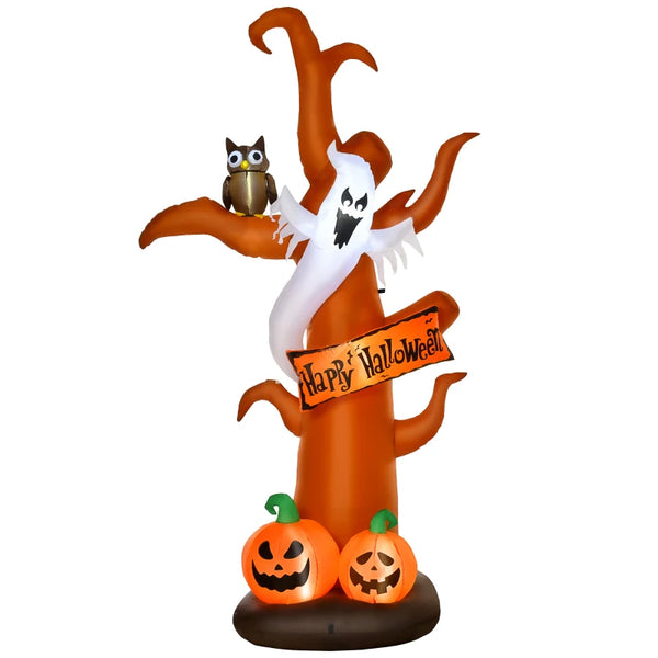 Spooky Halloween Inflatable Dead Tree with Ghost, Pumpkin, Owl & LED Lights