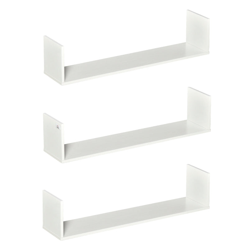 White Wooden U-Shaped Floating Shelves Set - Wall Mounted Storage Display