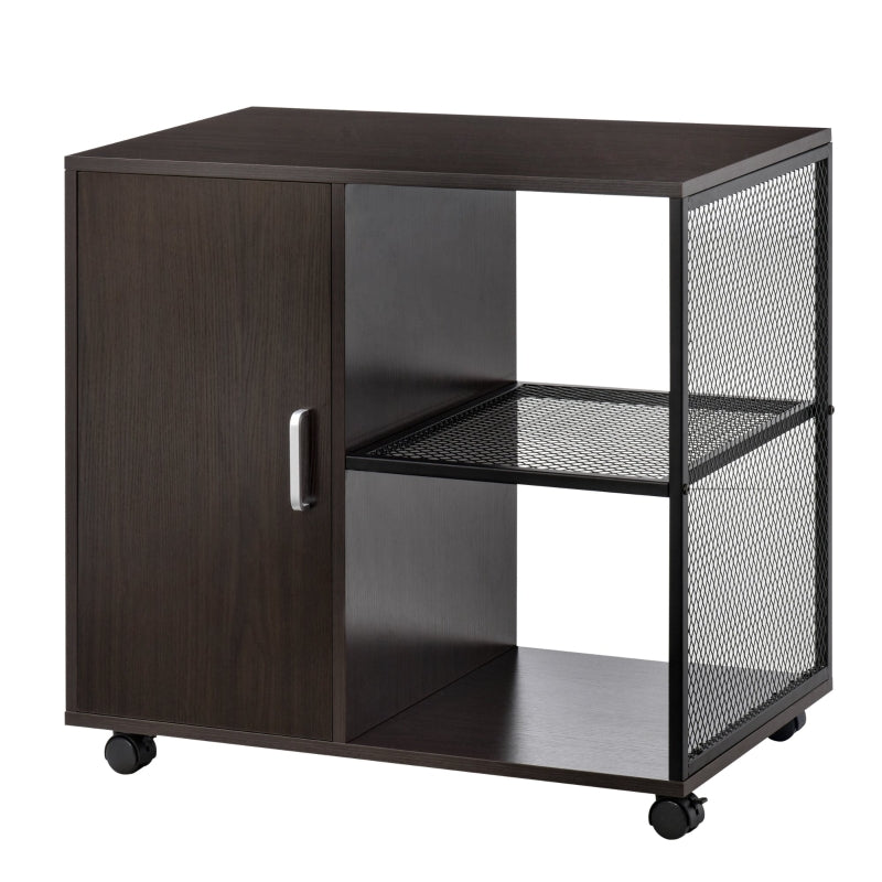 Brown Mobile Printer Stand with Storage Cabinet and Castors