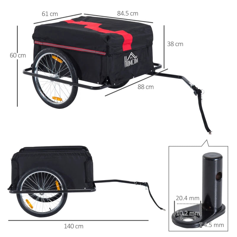 Red & Black Folding Cargo Bike Trailer with Removable Cover