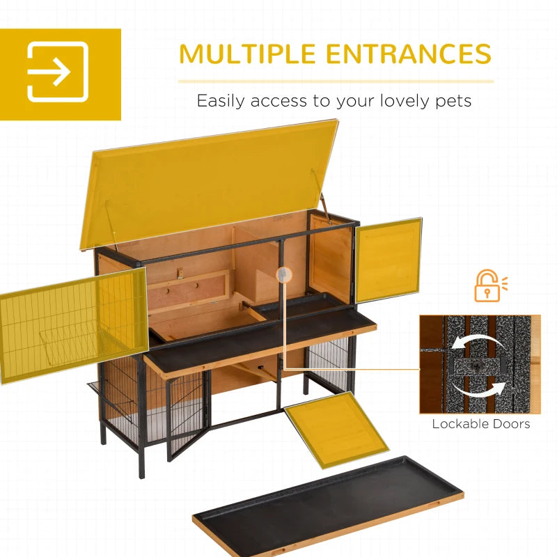 Metal Frame Rabbit Hutch with No-Leak Tray, Light Yellow, 122x50x101cm