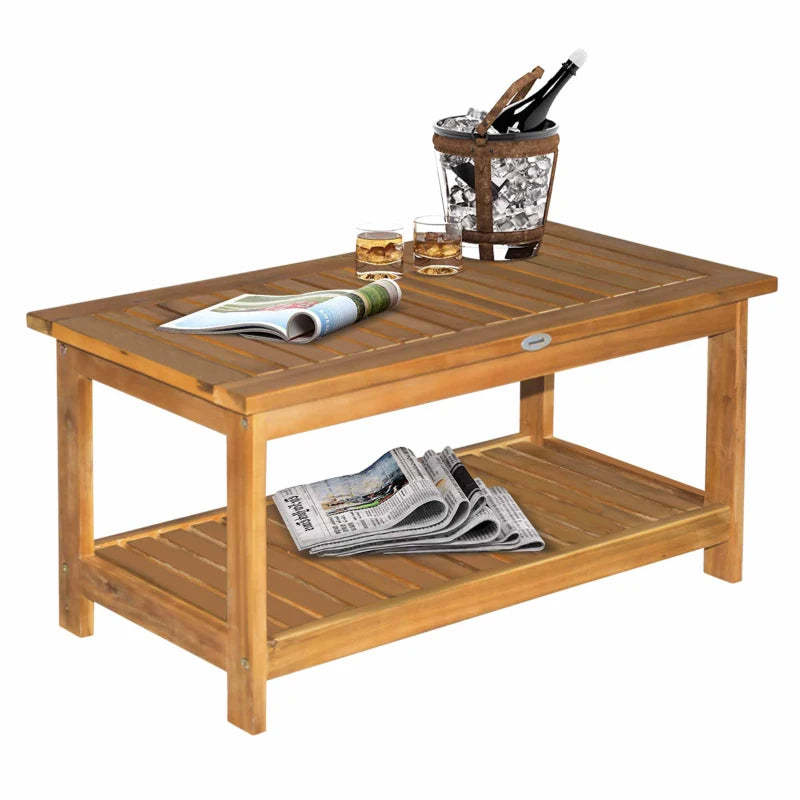 Acacia Wood Two-Tier Garden Table - Natural Wood Finish