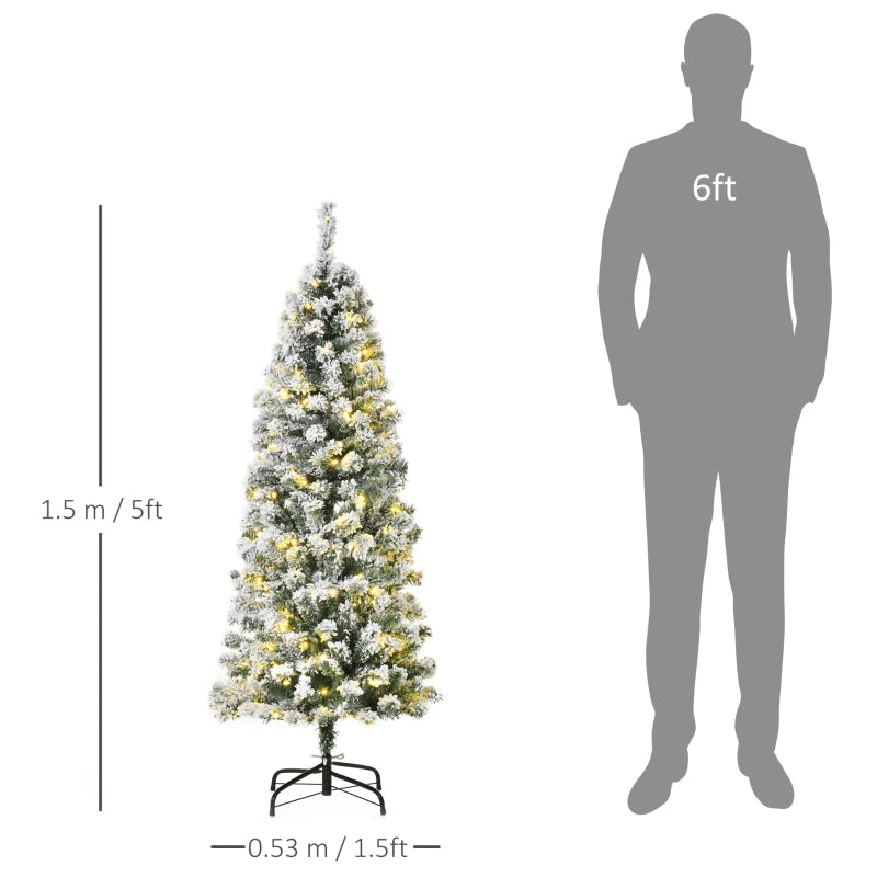 5FT Snow Flocked Christmas Tree with Warm White LED Lights, Green