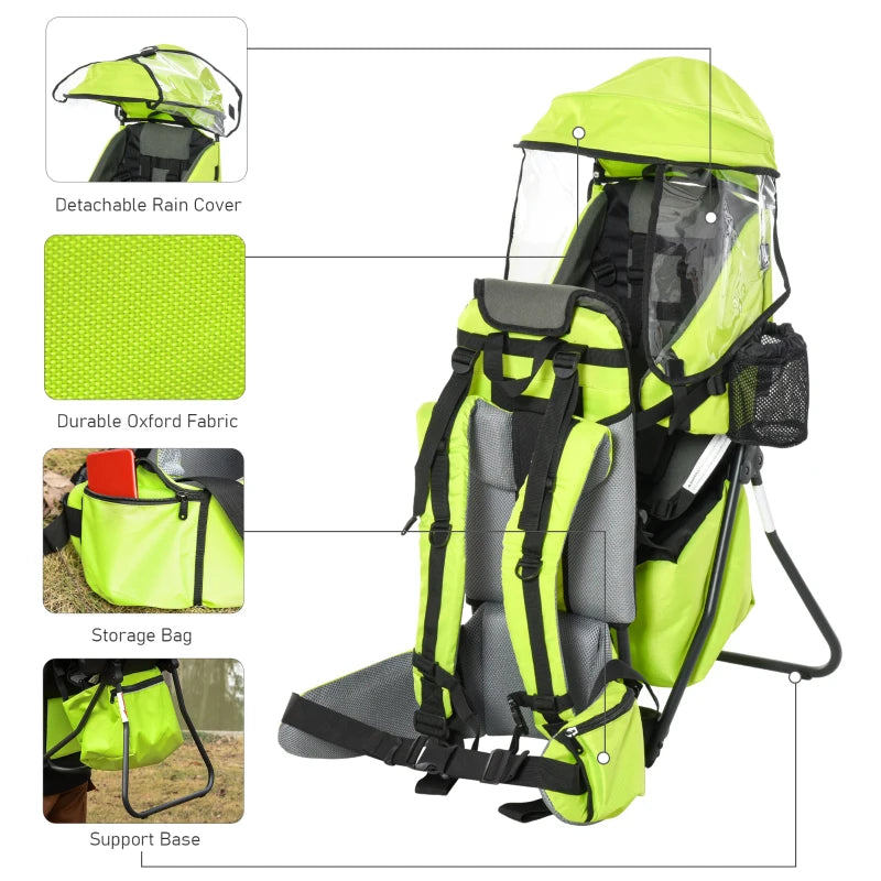 Green Baby Hiking Backpack Carrier with Hip Seat & Rain Cover