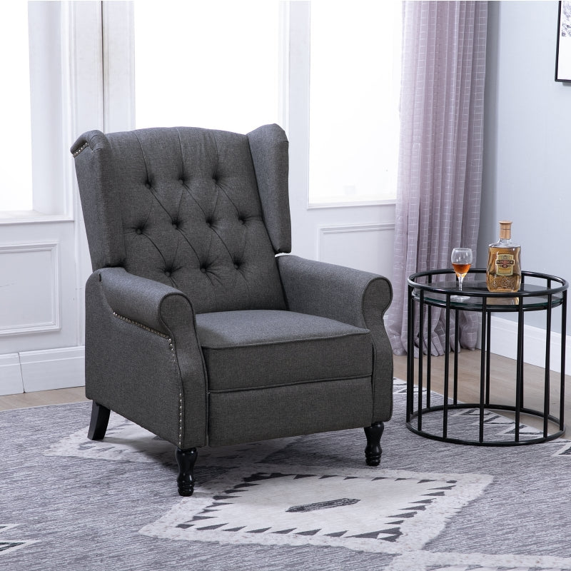 Dark Grey Reclining Wingback Armchair with Footrest