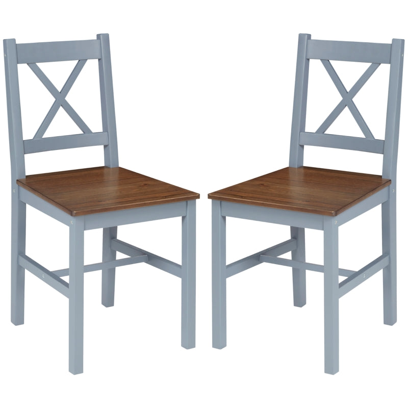 Grey Pine Wood Cross Back Dining Chairs Set of 2