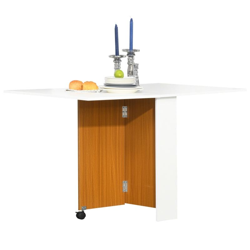 Folding Teak Dining Table Desk with Casters in White