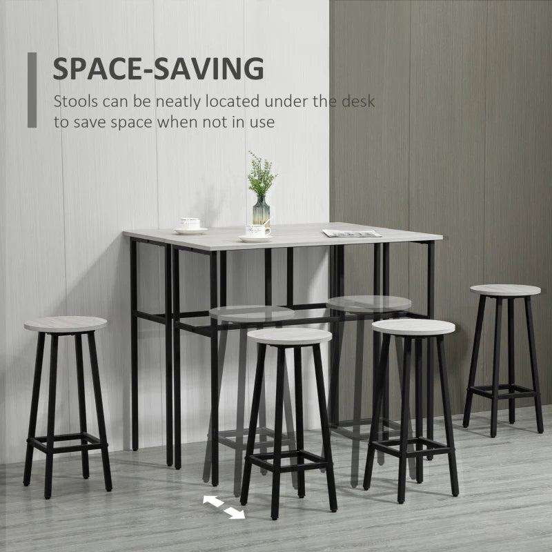 6-Piece Grey Bar Table Set with 4 Stools - Counter Height Dining Furniture for Kitchen & Living Room