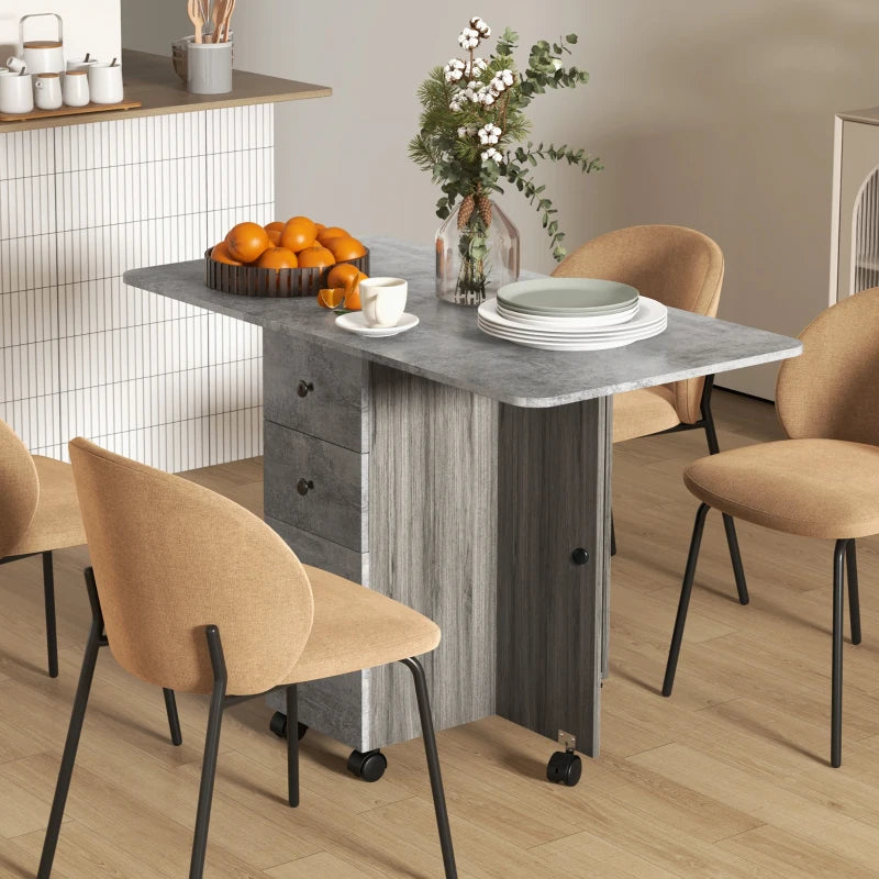 Foldable Dining Table with Drawers and Storage Cabinet