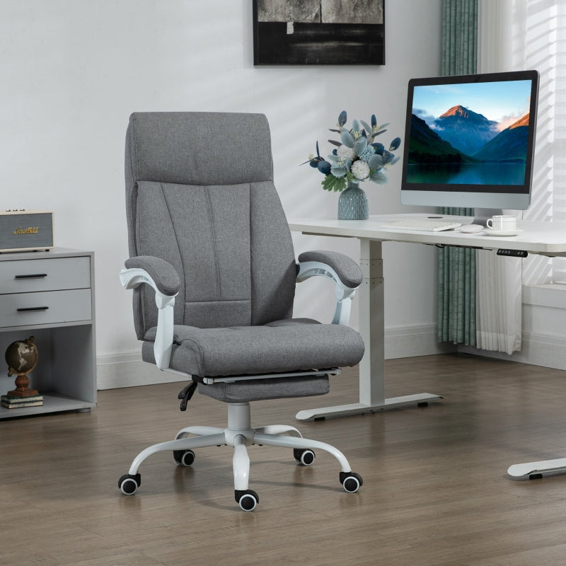 Grey Ergonomic Office Chair with Reclining Back and Footrest