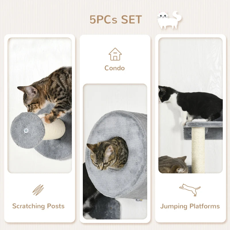 Modern Grey Cat Wall Set with Perch, House & Scratching Post