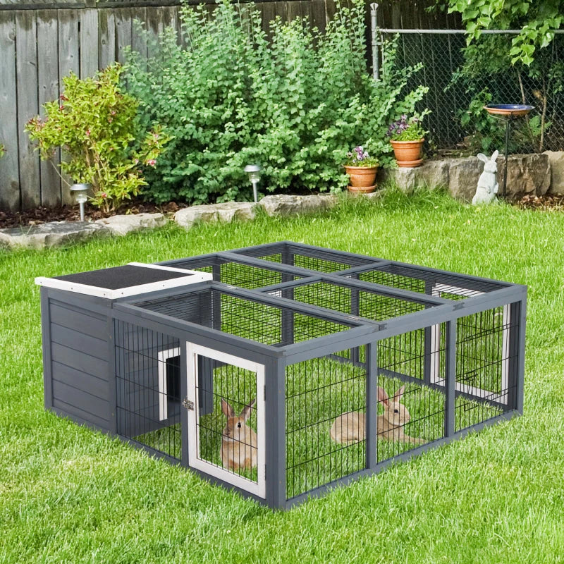 Grey Outdoor Rabbit Hutch with Openable Top, 123 x 120 x 52cm