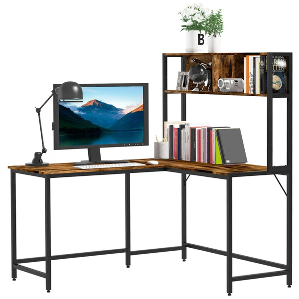 Brown L-Shaped Computer Desk with Storage Compartments