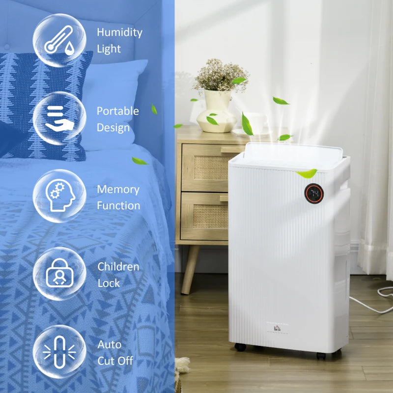 White Portable Dehumidifier with Air Purifier, UVC, Ioniser, 24H Timer, 5 Modes - 16L/Day