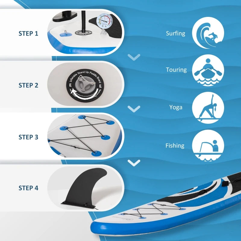 10.6' Inflatable Stand Up Paddle Board Kit - Blue, Non-Slip Deck, Adjustable Paddle, Pump, Backpack Bag