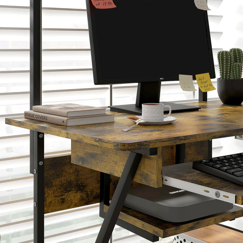 Brown/Black Multi-Storage Work Desk with Sliding Keyboard Tray