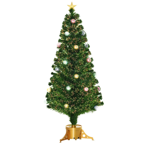 5FT Pre-Lit Green Christmas Tree with Fibre Optics and Baubles