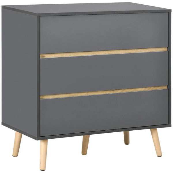 Dark Grey 3-Drawer Storage Chest for Bedroom & Living Room, 80x40x80cm