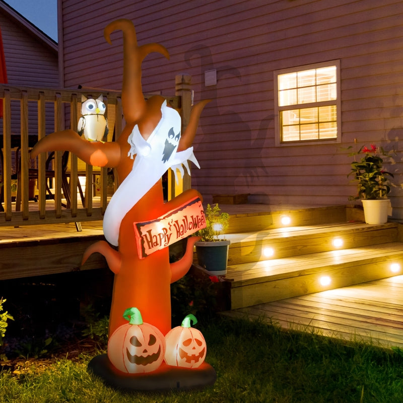 Spooky Halloween Inflatable Dead Tree with Ghost, Pumpkin, Owl & LED Lights