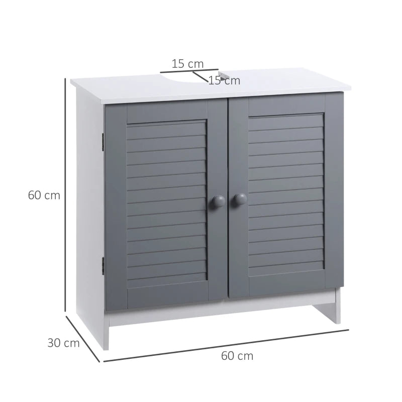 Grey & White Under Sink Bathroom Storage Cabinet with Adjustable Shelf