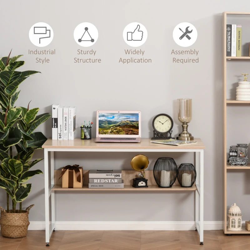 Oak Computer Desk with Storage Shelf, 120 x 60cm, Metal Frame