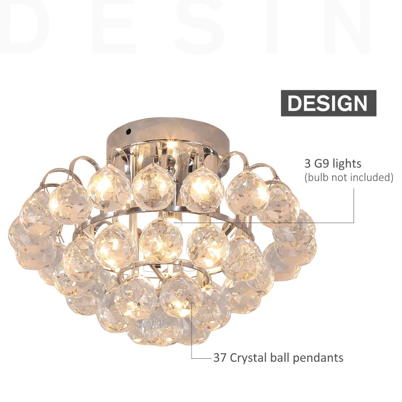 Silver Crystal Droplets Ceiling Light 30x30cm